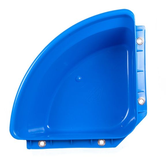 top view of a blue heavy duty plastic corner feeder for in a stable by fortiflex