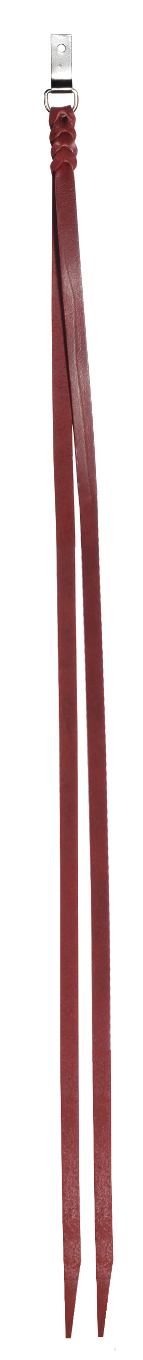 a red latigo saddle string on a d ring and clip
