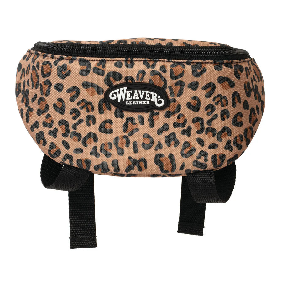 leopard print pommel bag with Weaver Leather logo on a white background