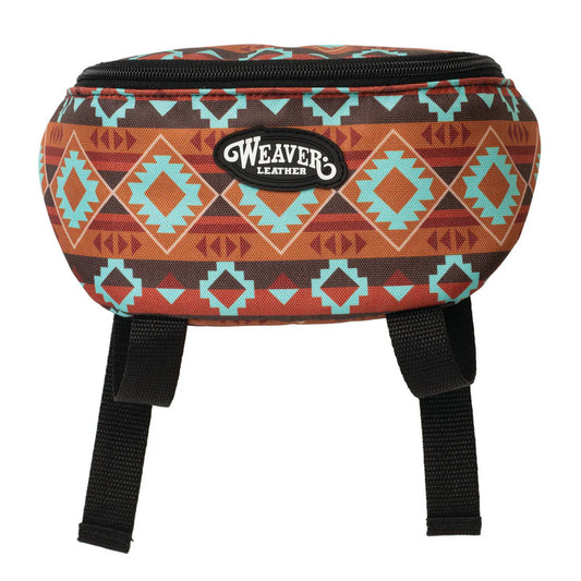 brown Patterned pommel bag with Weaver Leather logo on a white background