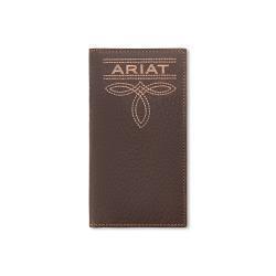 Brown leather wallet with Ariat logo on a white background