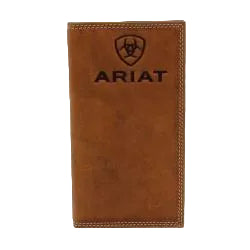 Brown leather Ariat wallet on a white background