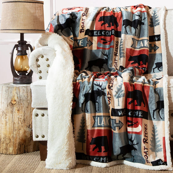 'Patchwork Lake' Plush Sherpa Throw by Carsten's Inc.®