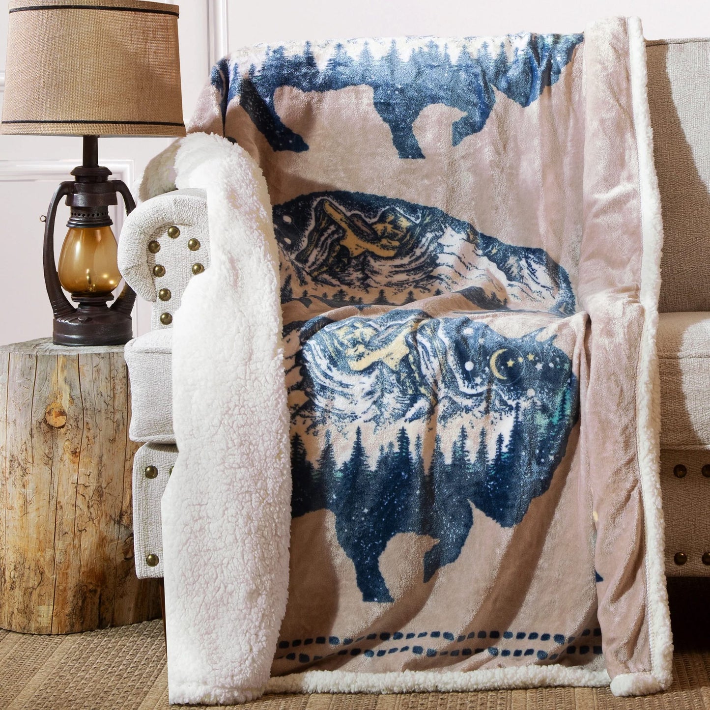'Three Buffalo' Plush Sherpa Throw by Carsten's Inc.®