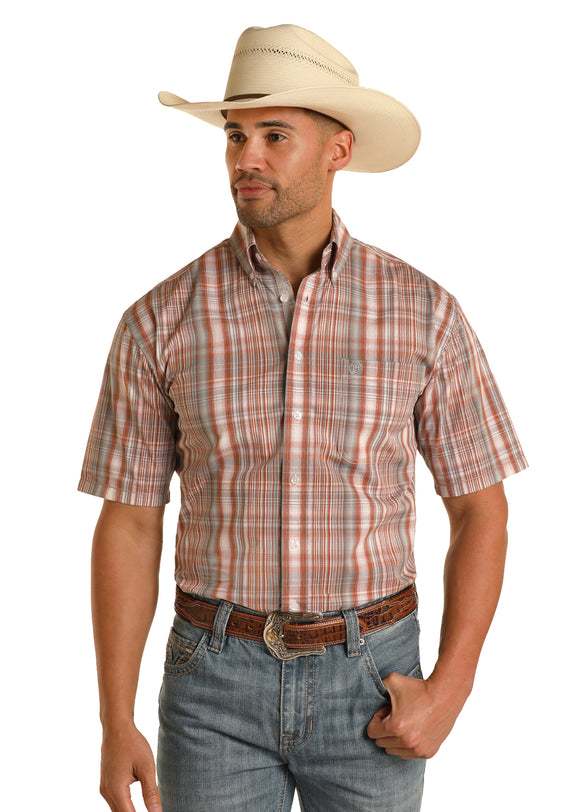 Burnt Orange Plaid Short Sleeve Men's Shirt by Panhandle Slim®