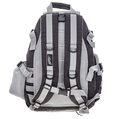 Black and gray backpack with visible Hooey brand logo on a white background