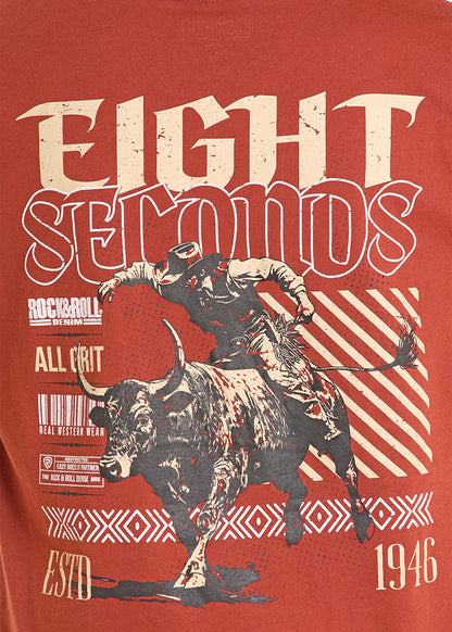 picture of bull riding on a red Rock&Roll Denim T-shirt