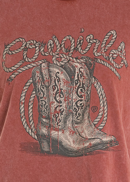 Rock&Roll Denim shirt with 'Cowgirls' written on it and cowboy boots