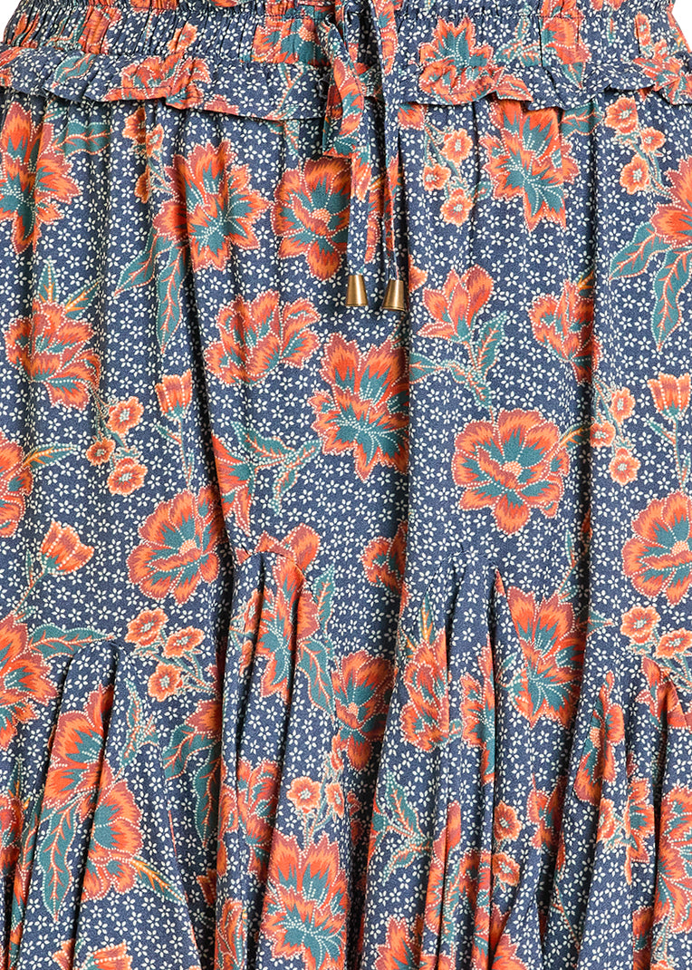 blue and orange flowers on a Panhandle Slim skirt