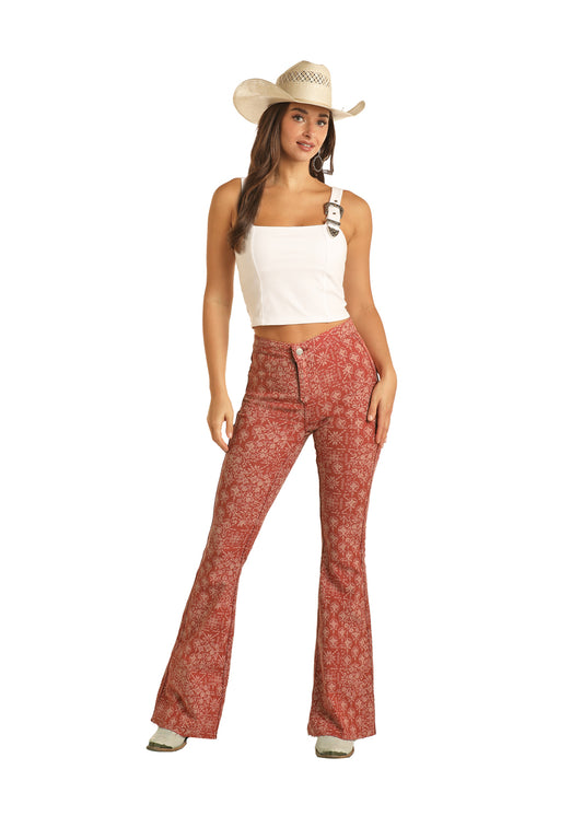 Rust Bandana Reversible Flare Women's Jean by Rock and Roll Denim®