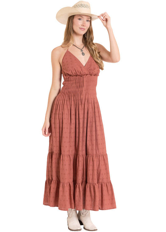 girl wearing a pink Rock&Roll Denim dress on a white background