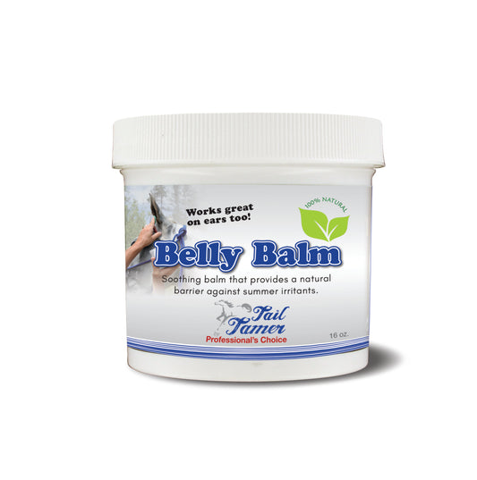 Jar of Belly Balm with branding and product description on a white background