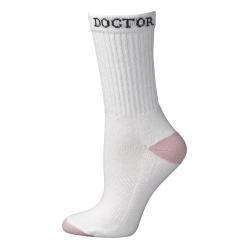 White Boot Doctor sock with 'DOCTOR' text on a white background
