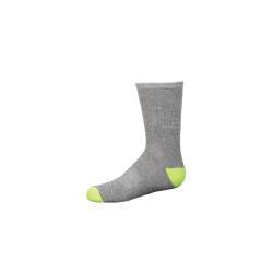 Gray Boot Doctor sock with green accents on a white background