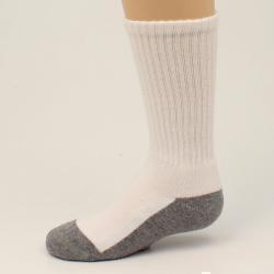 White Boot Doctor sock with gray sole on a light beige background