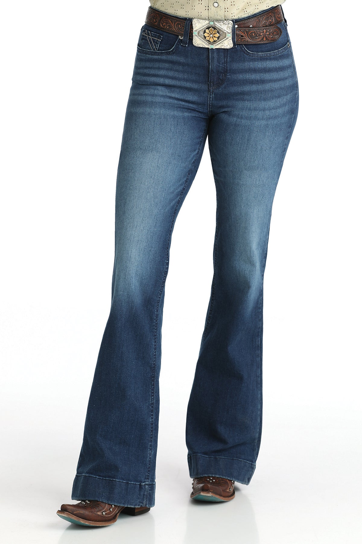 Cruel Denim trouser blue jeans with a belt on a white background