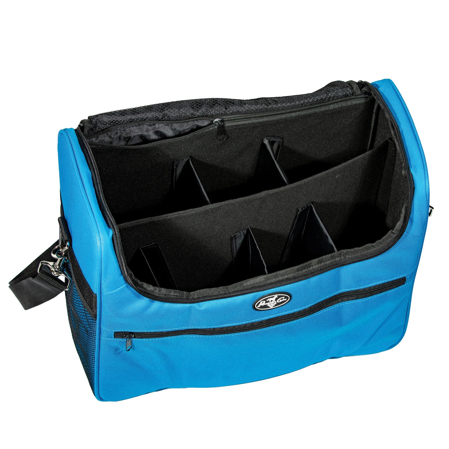 Blue Professional's Choice bag with a black strap on a white background
