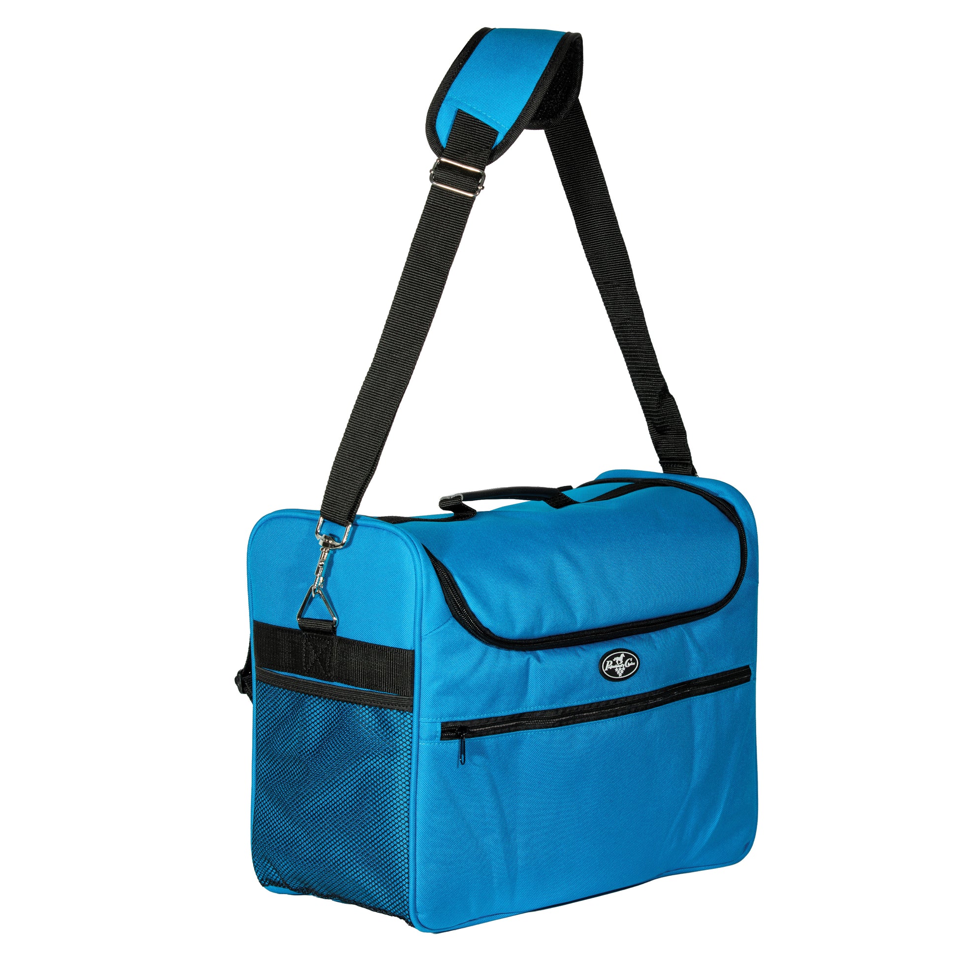 Blue Professional's Choice bag with a black strap on a white background
