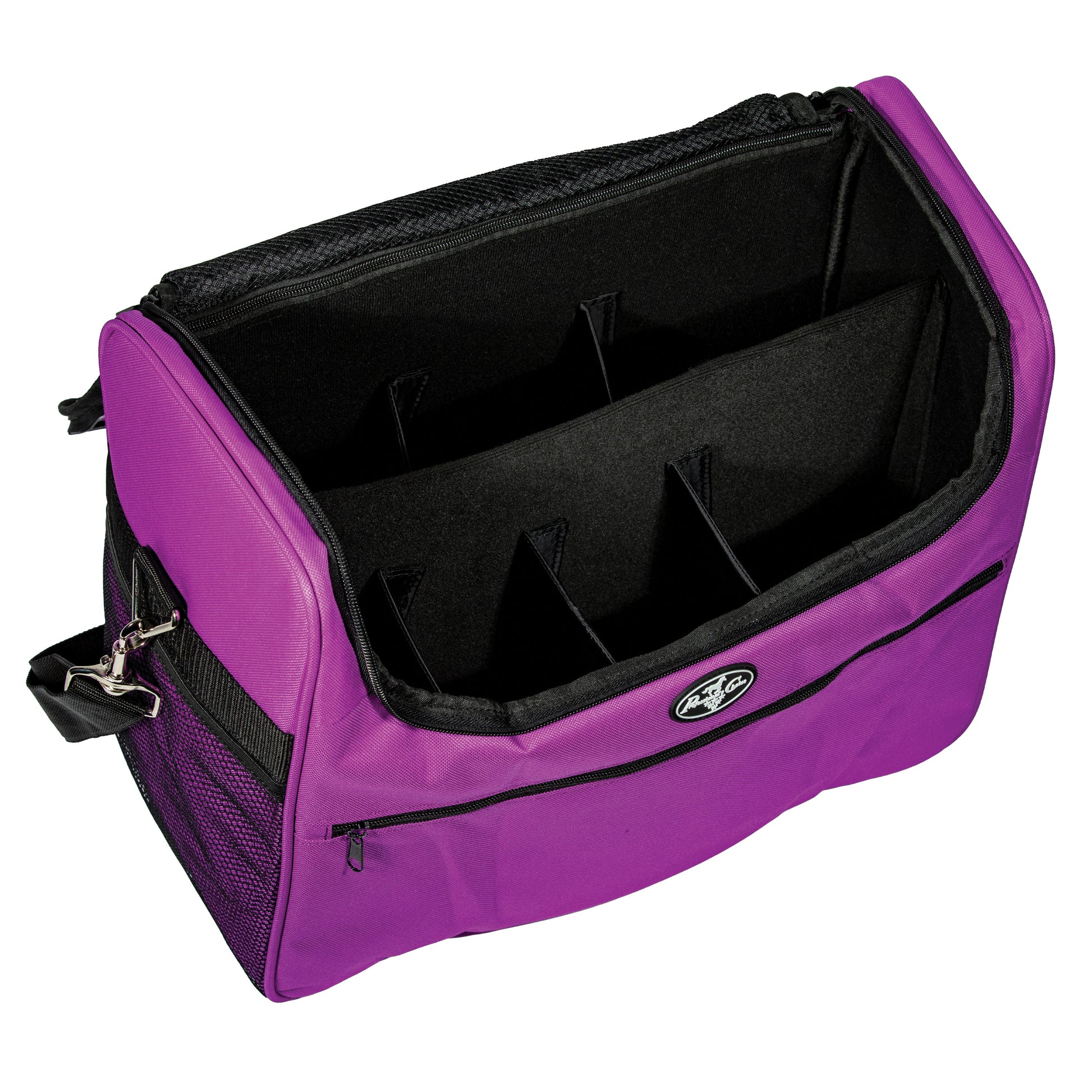 Purple Professional's Choice bag with a black strap on a white background