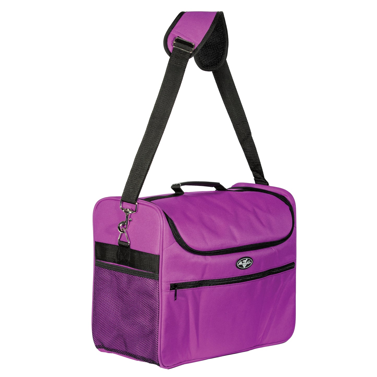 Purple Professional's Choice bag with a black strap on a white background