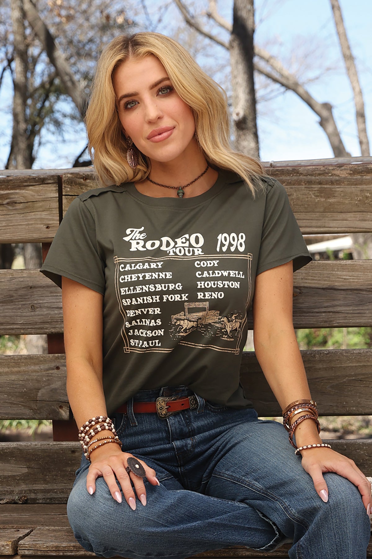 Olive 'Rodeo Tour' Cropped Women's T-Shirt by Cruel Denim®