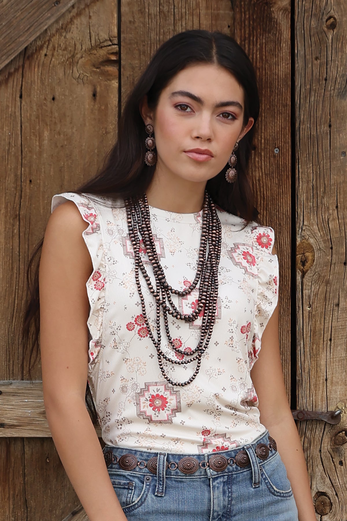 Cream Floral Rib Knit Women's Tank Top by Cruel Denim®