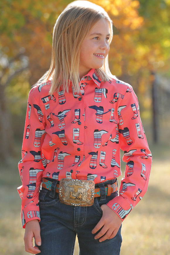 Coral Cowgirl Boot Girl's Shirt by Cruel Girl®