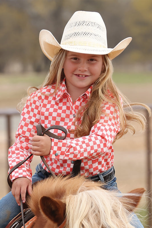 Coral and White Checkered Girl's Shirt by Cruel Girl®