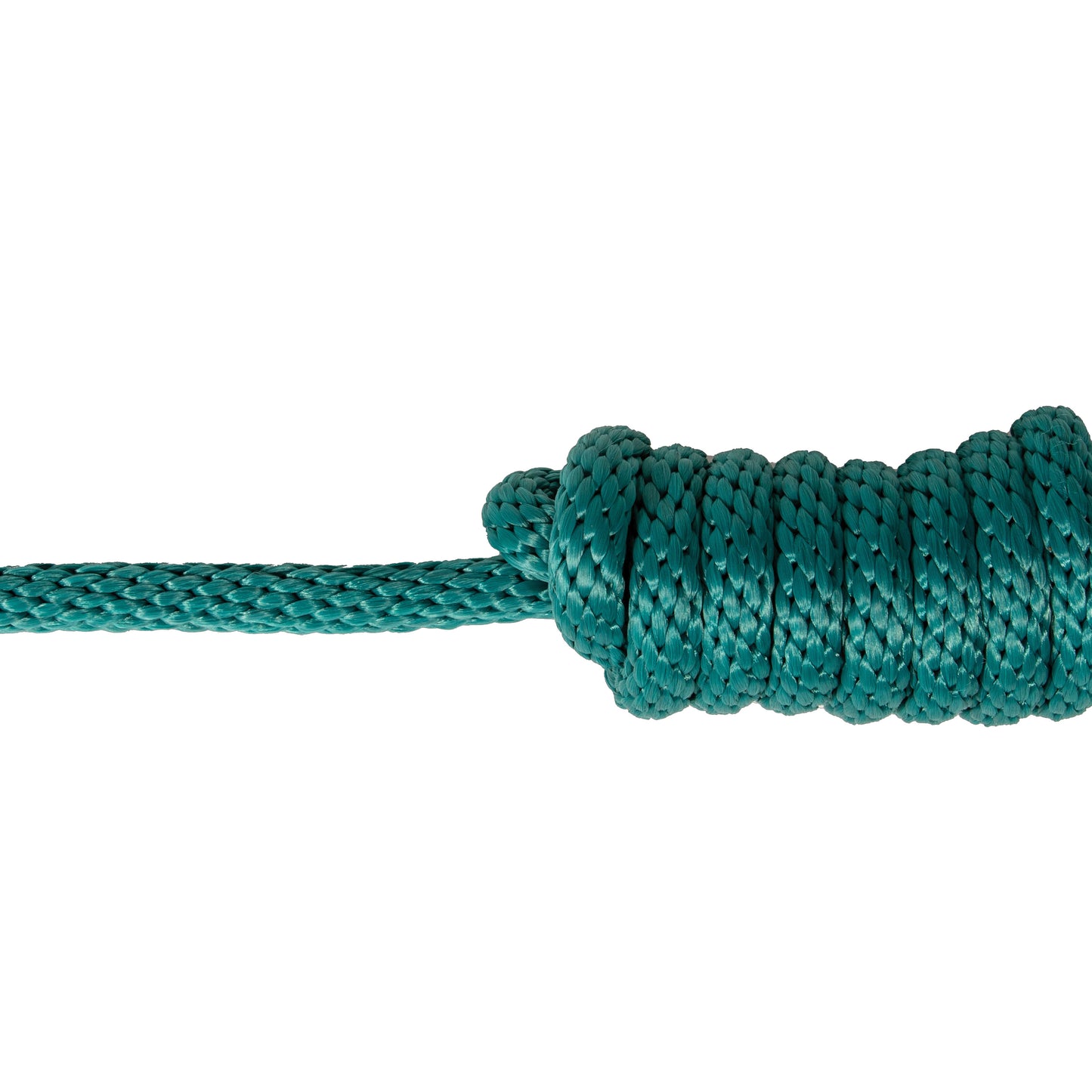 Teal rope with a knot on a white background