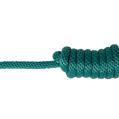 Teal rope with a knot on a white background