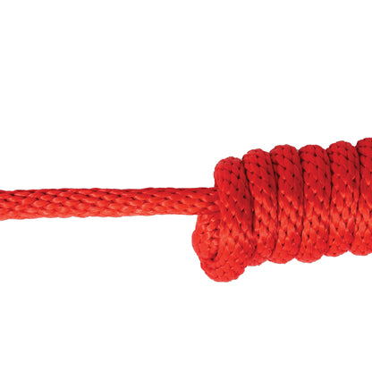 Close-up of a red rope with a knot on a white background