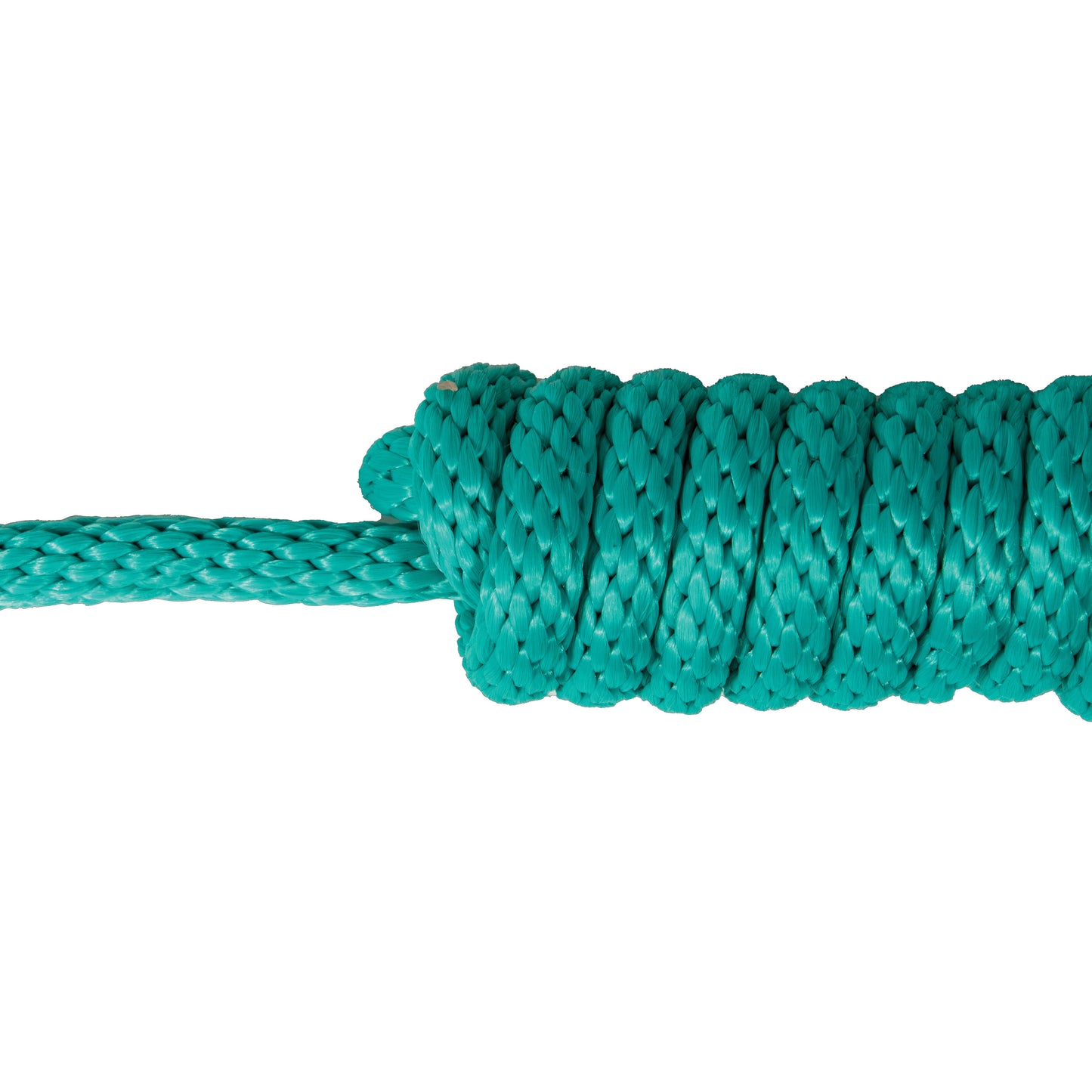 Turquoise rope with a knot on a white background