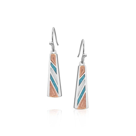 Pair of Montana Silversmiths earrings with striped design on a white background