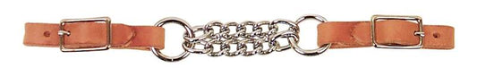Tan leather Professional's Choice curb chain with silver chain and hardware on a white background