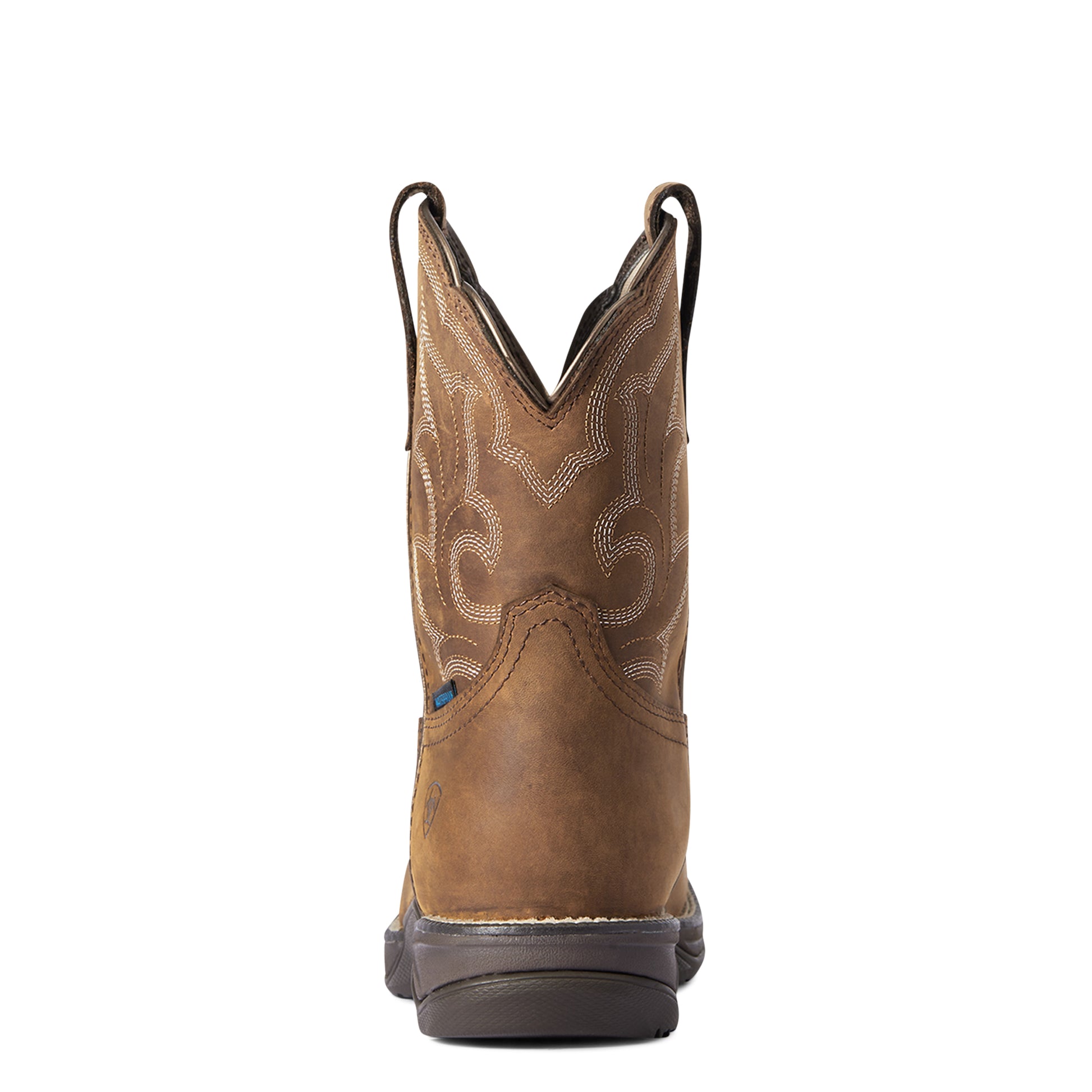  back of a distressed brown ariat boot