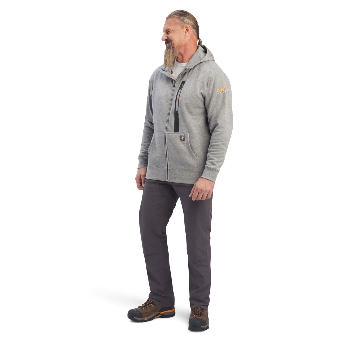 Heather Grey Rebar™ 'Workman' Full Zip Men's Hoodie by Ariat®