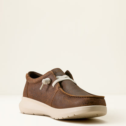 a men's brown elephant print hilo shoe by ariat on an off white background