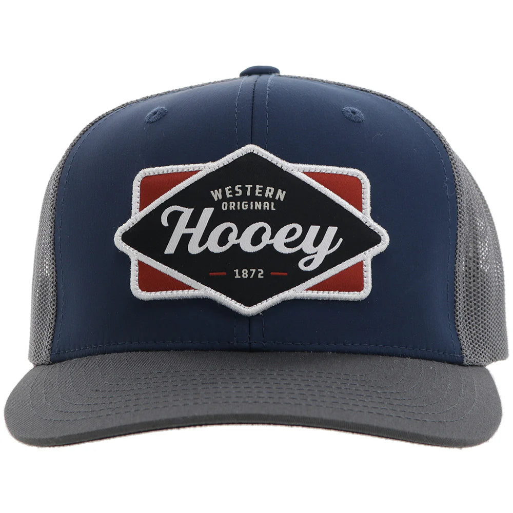 Navy and gray cap with 'Hooey' logo on a white background
