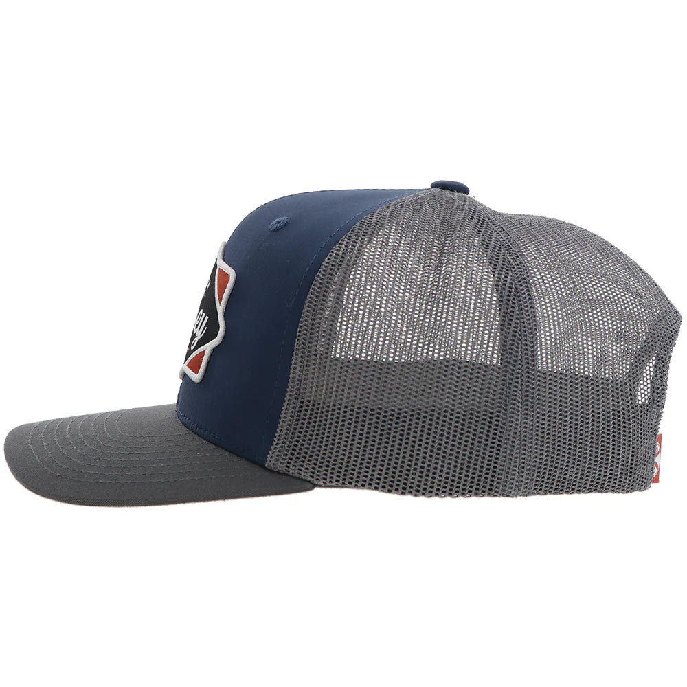 Navy and gray cap with 'Hooey' logo on a white background