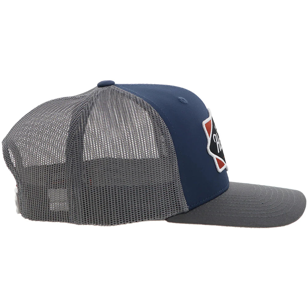 Navy and gray cap with 'Hooey' logo on a white background