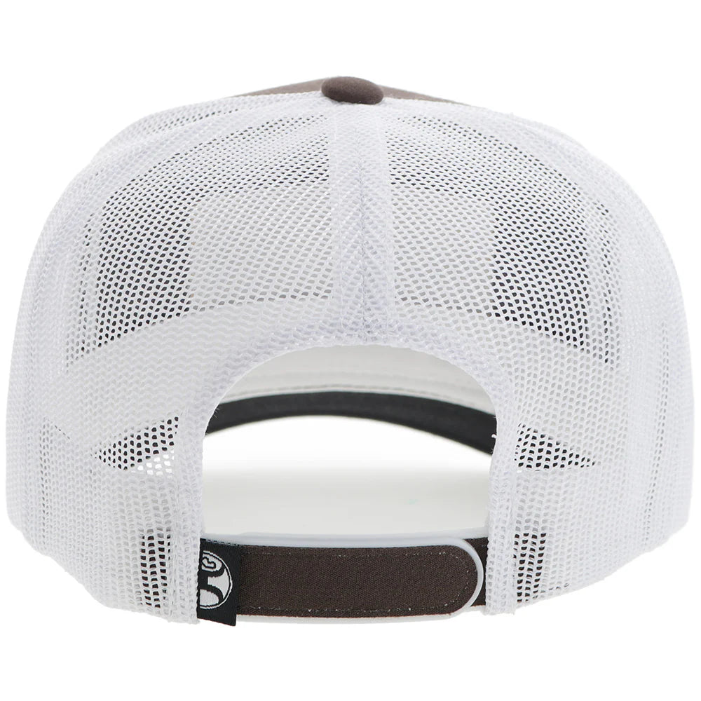 a white mesh back snap back ball cap