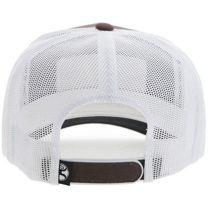 a white mesh back snap back ball cap