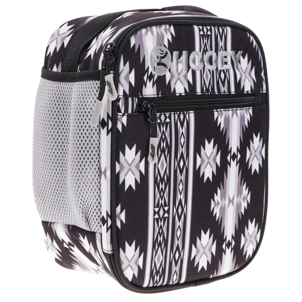 Black and white patterned bag with a visible Hooey logo on a white background