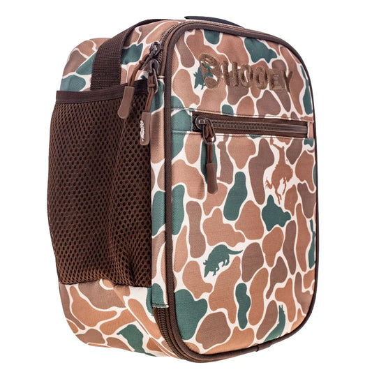 Camouflage-patterned pouch with a Hooey logo on a white background