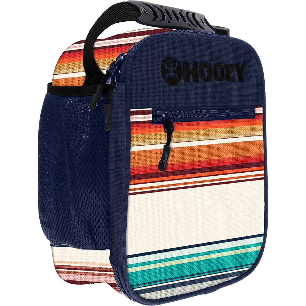 Navy and Stripes Hooey lunch bag on a white background