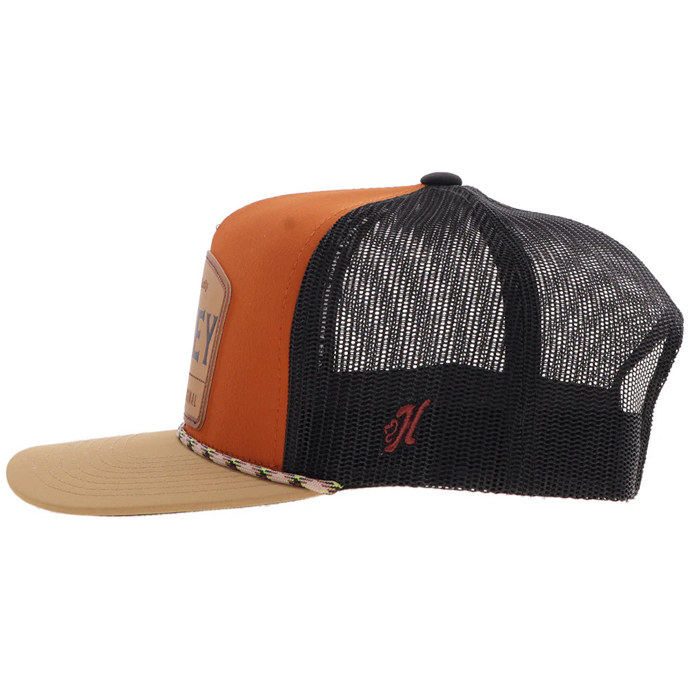 Multicolored trucker cap with mesh back on a white background