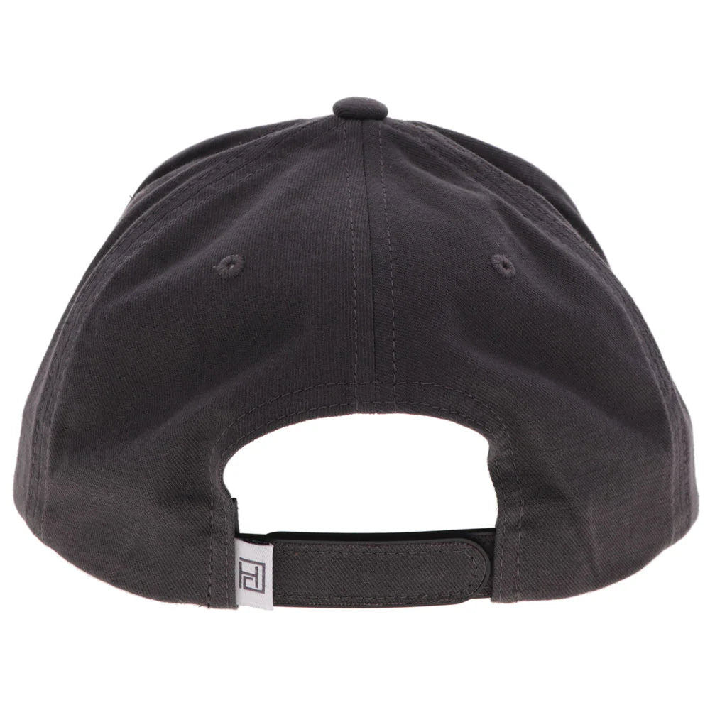 Black Hooey cap with a brand logo on the back strap against a white background