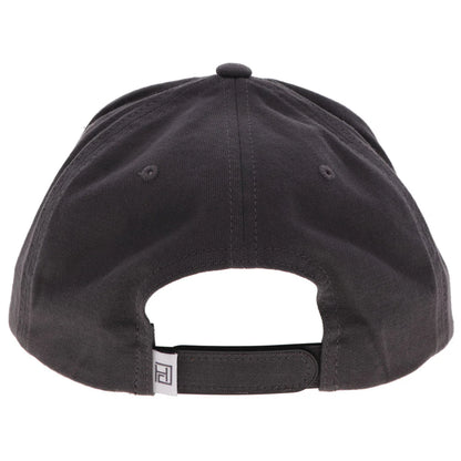 Black Hooey cap with a brand logo on the back strap against a white background
