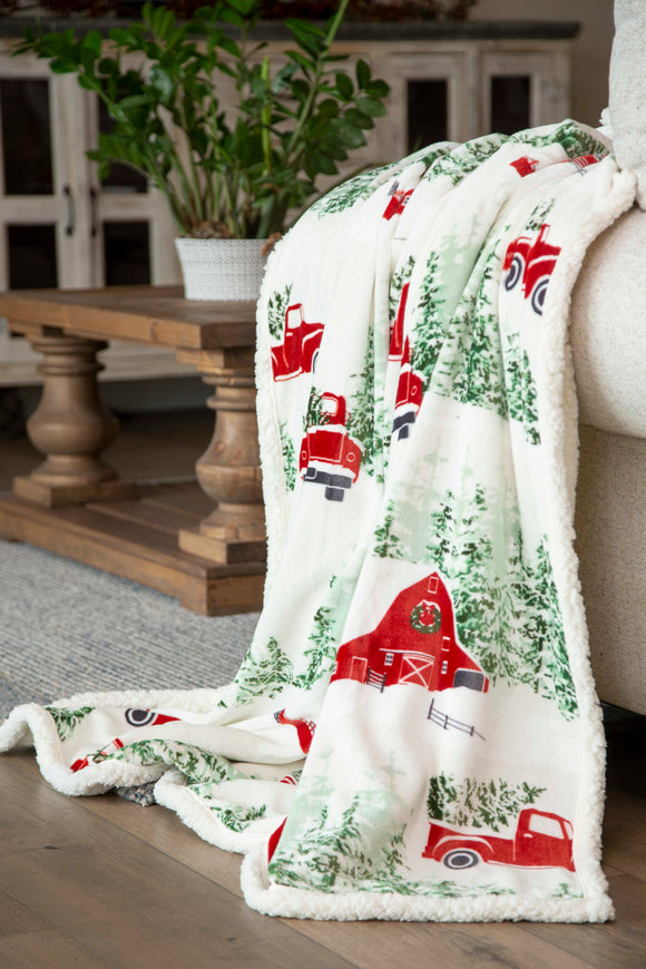 Holiday Truck & Barn Fleece Throw by Carsten's Inc.®