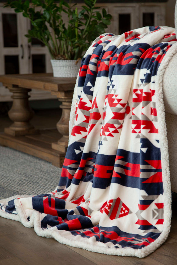 Red & Blue Southwest Fleece Throw by Carstens®